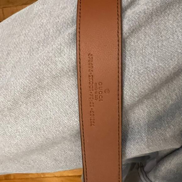 GUCCI WOMENS BROWN LEATHER & DENIM SQUARE BUCKLE BELT sz 70 NEW Authentic main image 3
